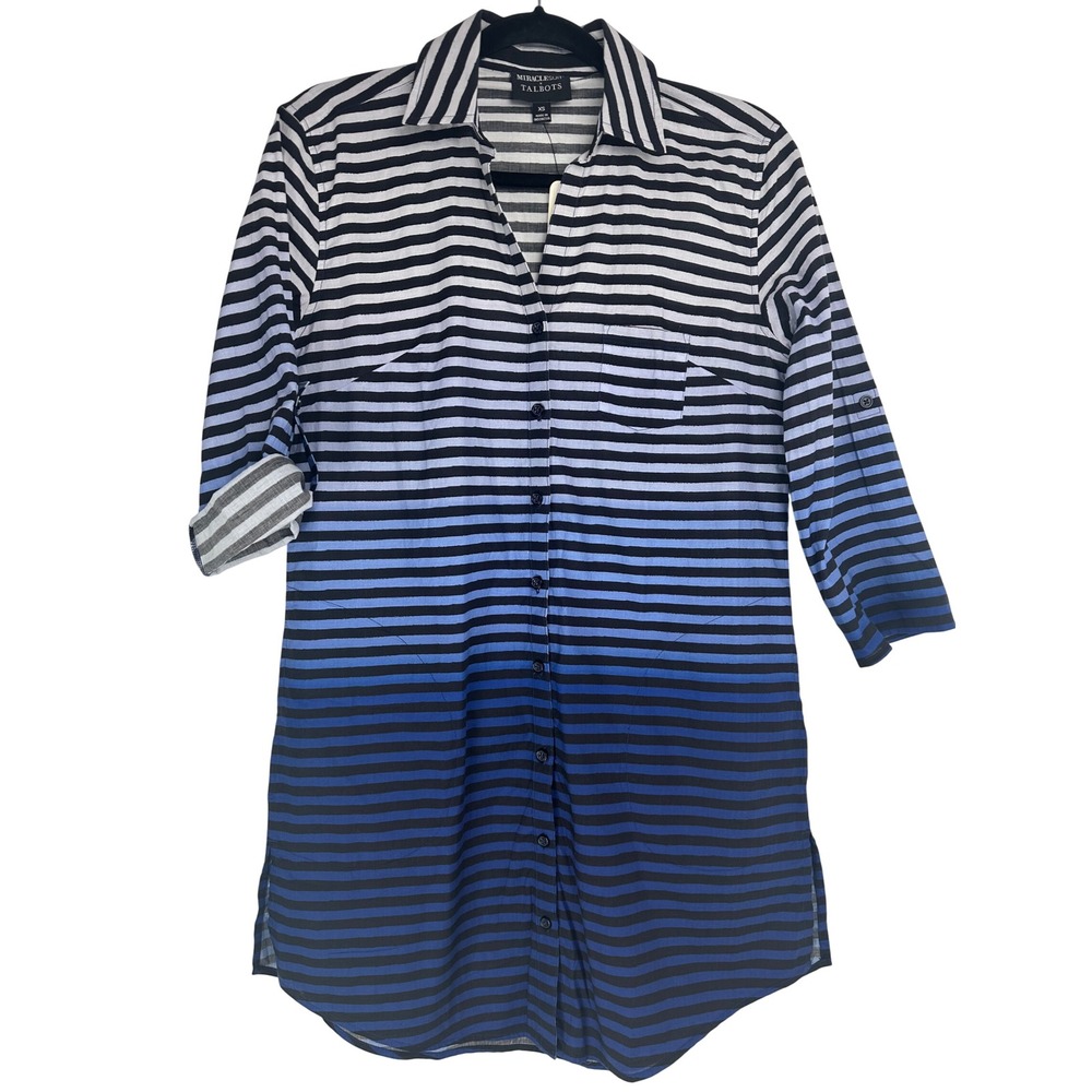 Miraclesuit x Talbots Ombre Stripe Cotton Tunic Shirt Dress Blue Navy XS NEW